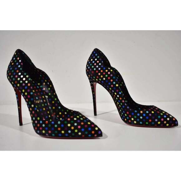 Christian Louboutin Hot Chick 100 Black Suede Multicolor Polka Dot Heel Pump 37 - Picture 4 of 12